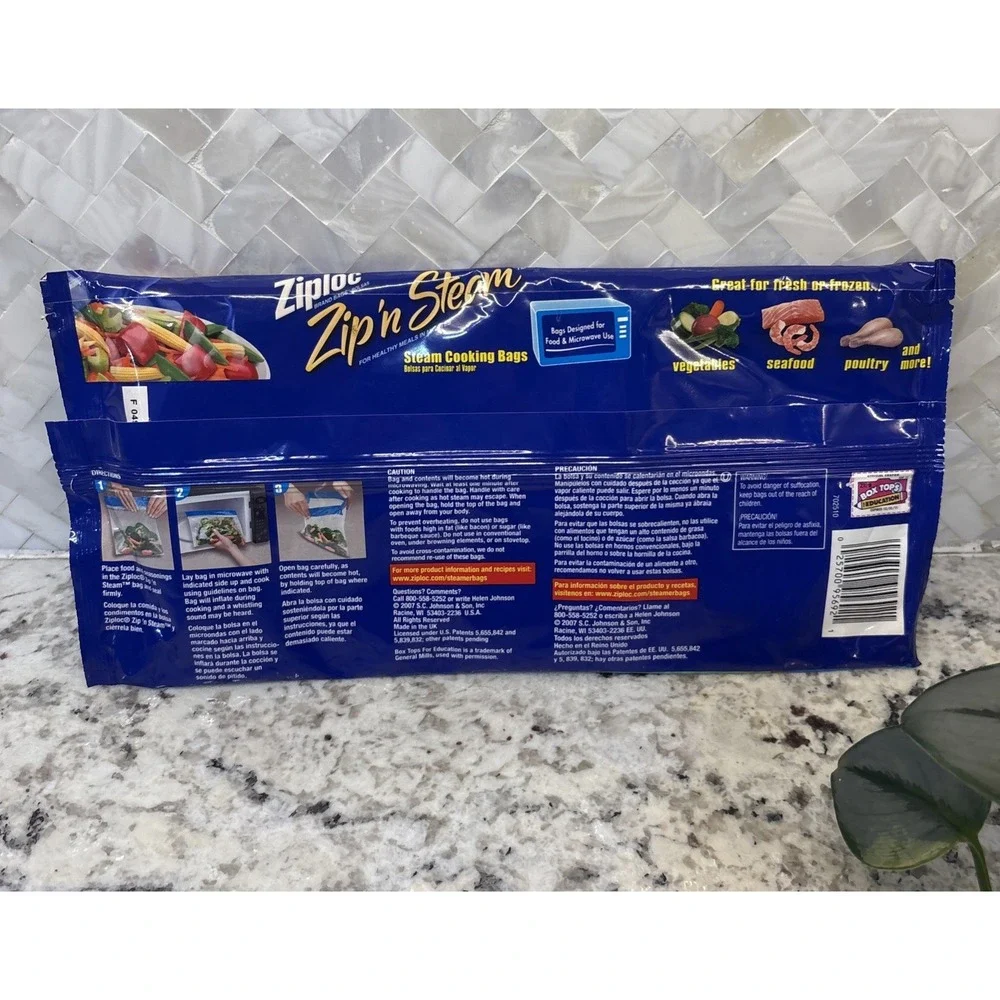 Ziploc Zip'N Steam Cooking Bags Large 7 Pack 9 1/4in X 8in Servings discontinued